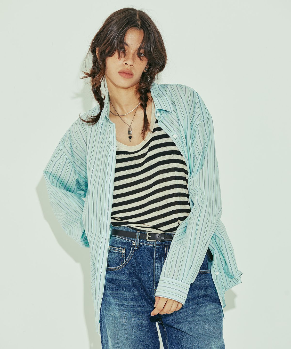 마이스(MAIS) STRIPE BOYFRIEND SHIRTS / BLUE