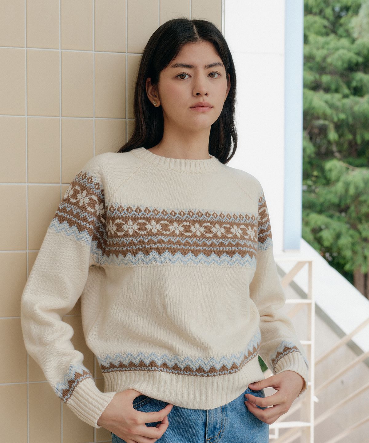 엽페(YUPPE) JACQUARD WOOL KNIT_IVORY