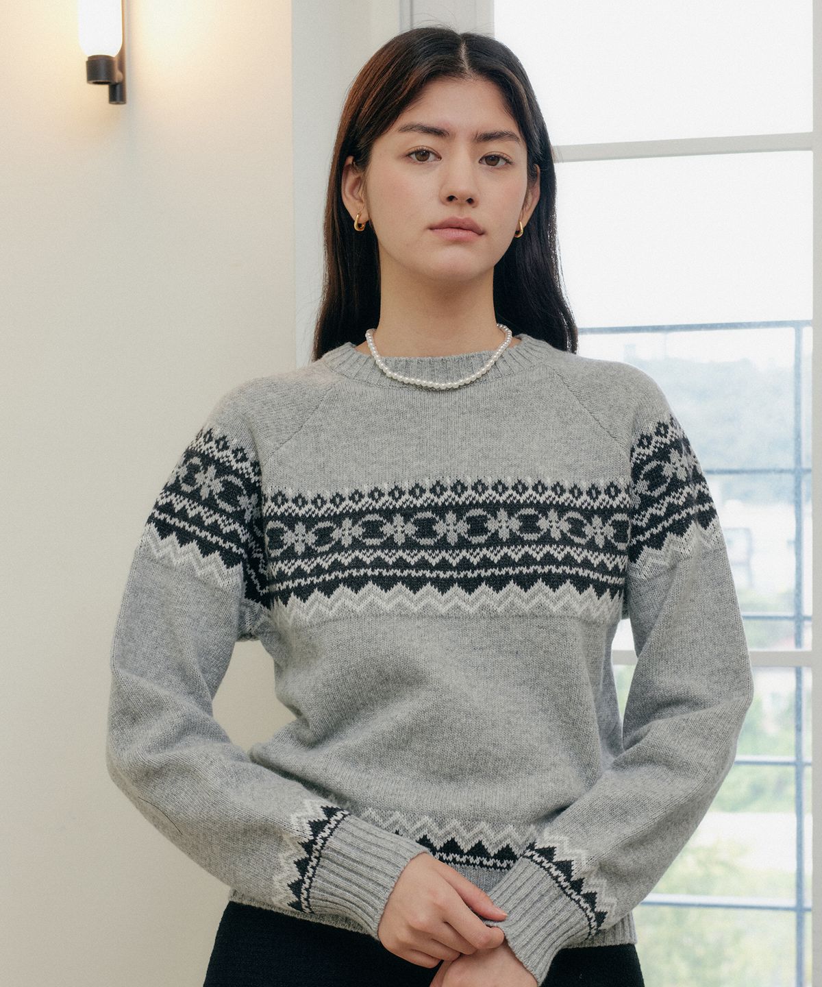 엽페(YUPPE) JACQUARD WOOL KNIT_GRAY