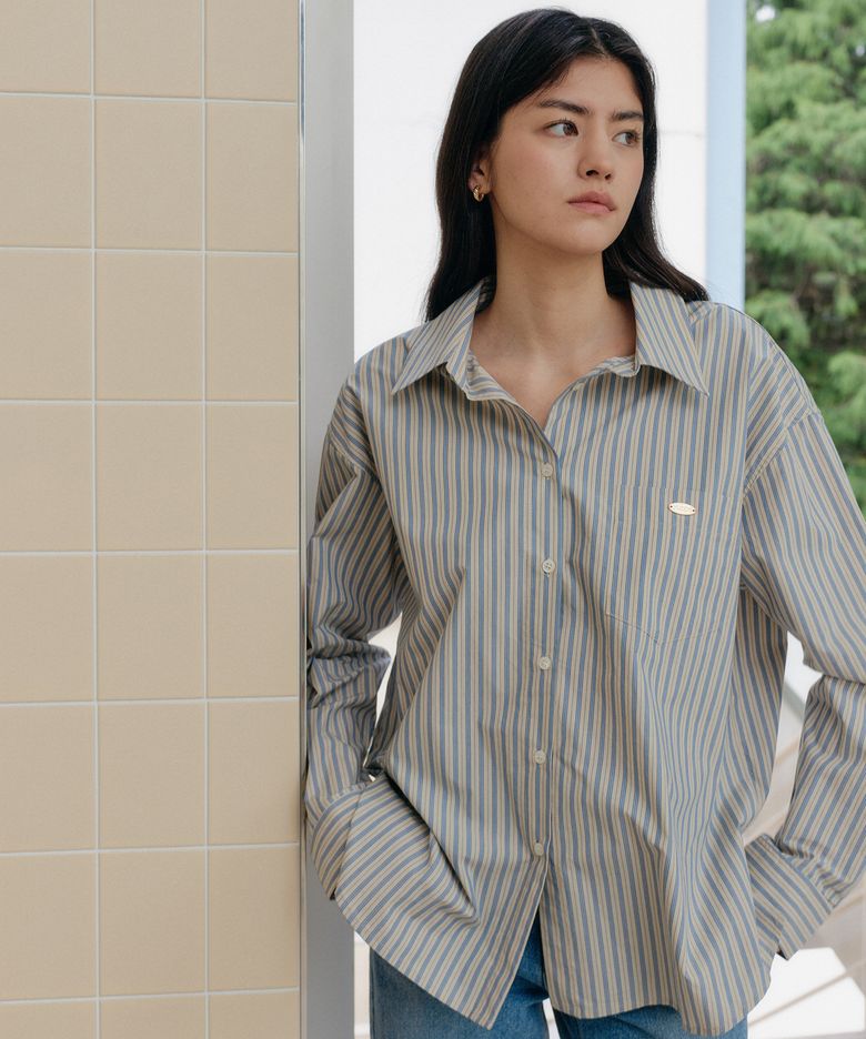 CHARM STRIPE SHIRT_BEIGE
