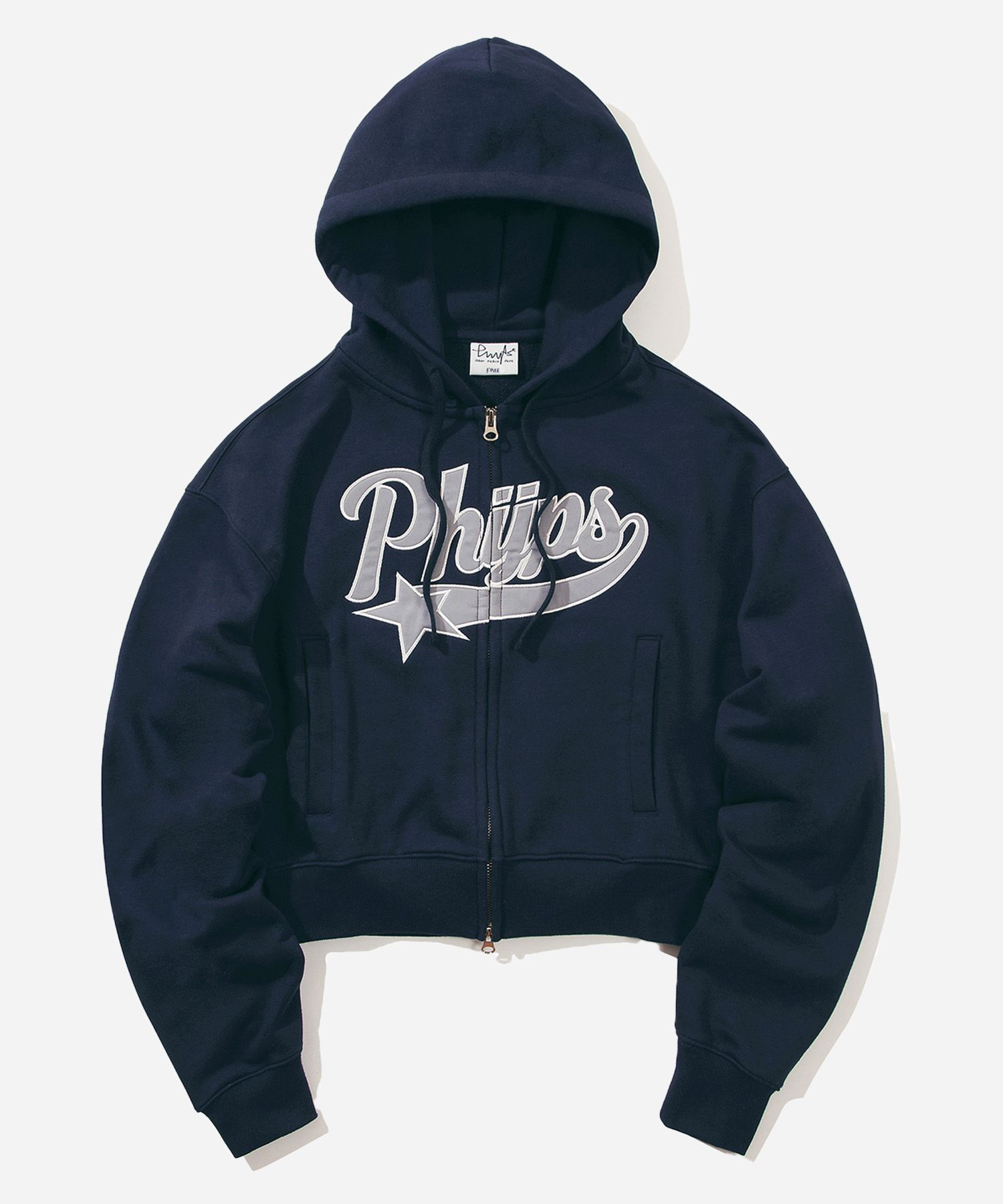 MUSINSA | PHYPS WOMENS CROP STAR TAIL HOODIE ZIP UP NAVY