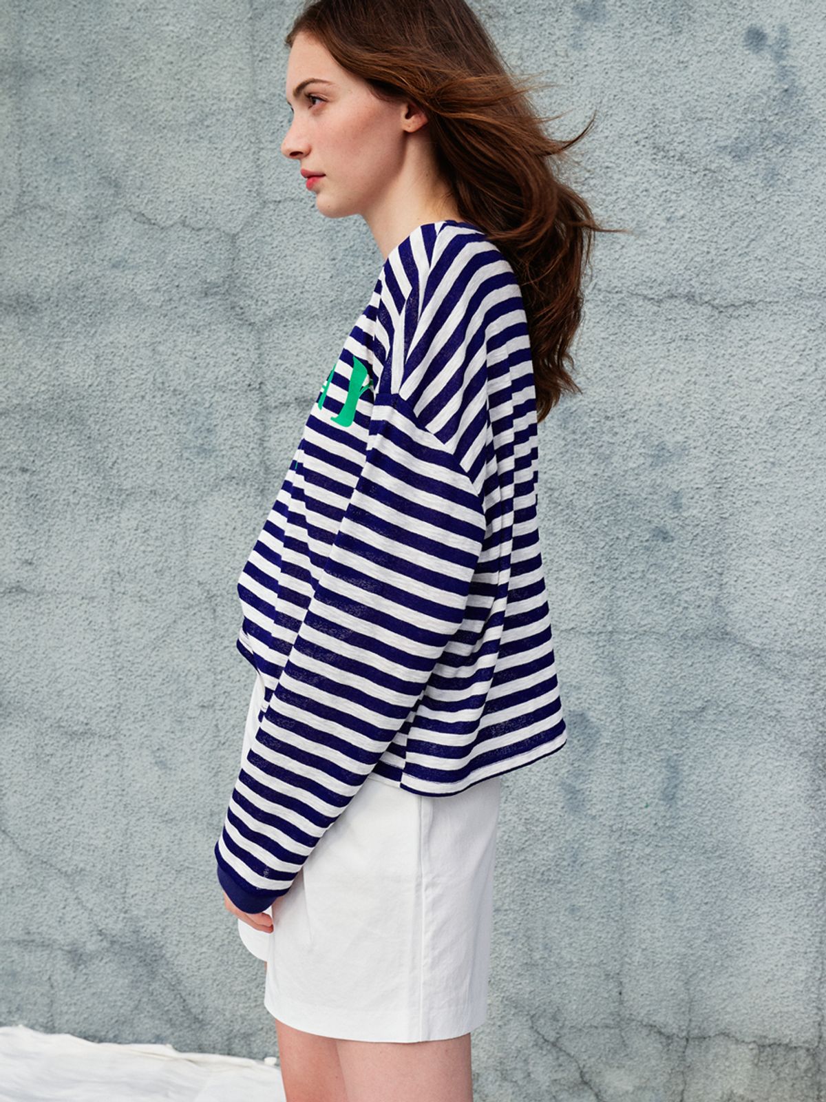 쏘리, 투 머치 러브(SORRY, TOO MUCH LOVE) Loose Fit Drop Shoulder Stripe T-shirt_Blue