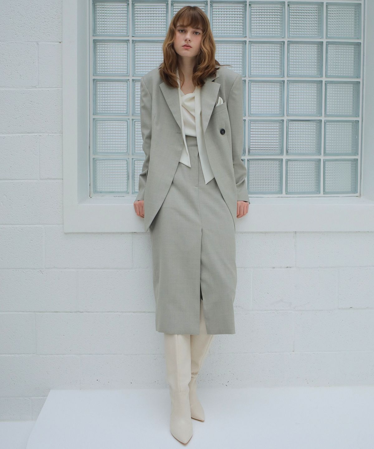폴앤앨리스(PAUL&ALICE) HIGH WAIST WOOL SKIRT / KHAKI