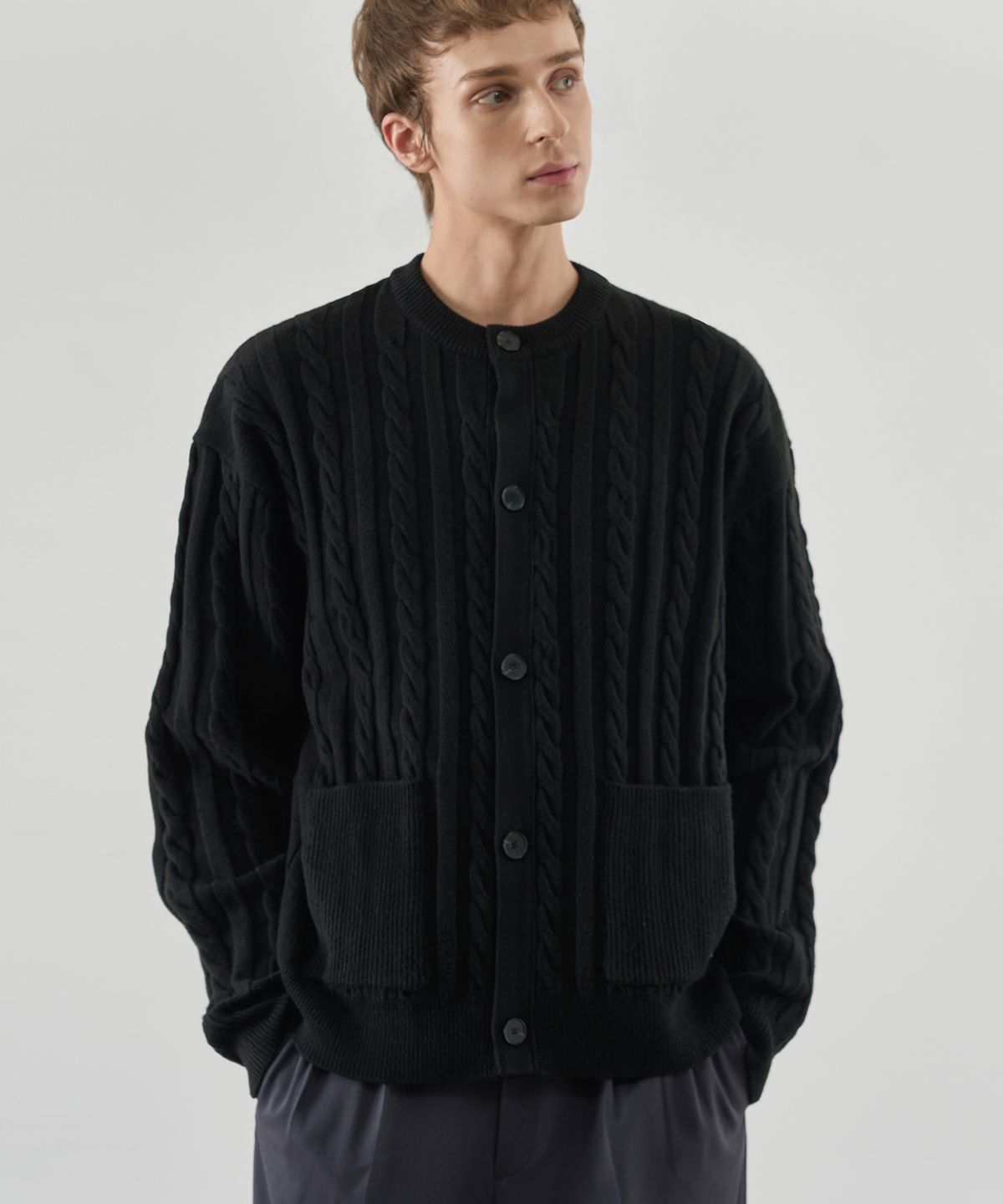 드로우핏(DRAW FIT) 오버사이즈 PBT 케이블 라운드 가디건 [BLACK]