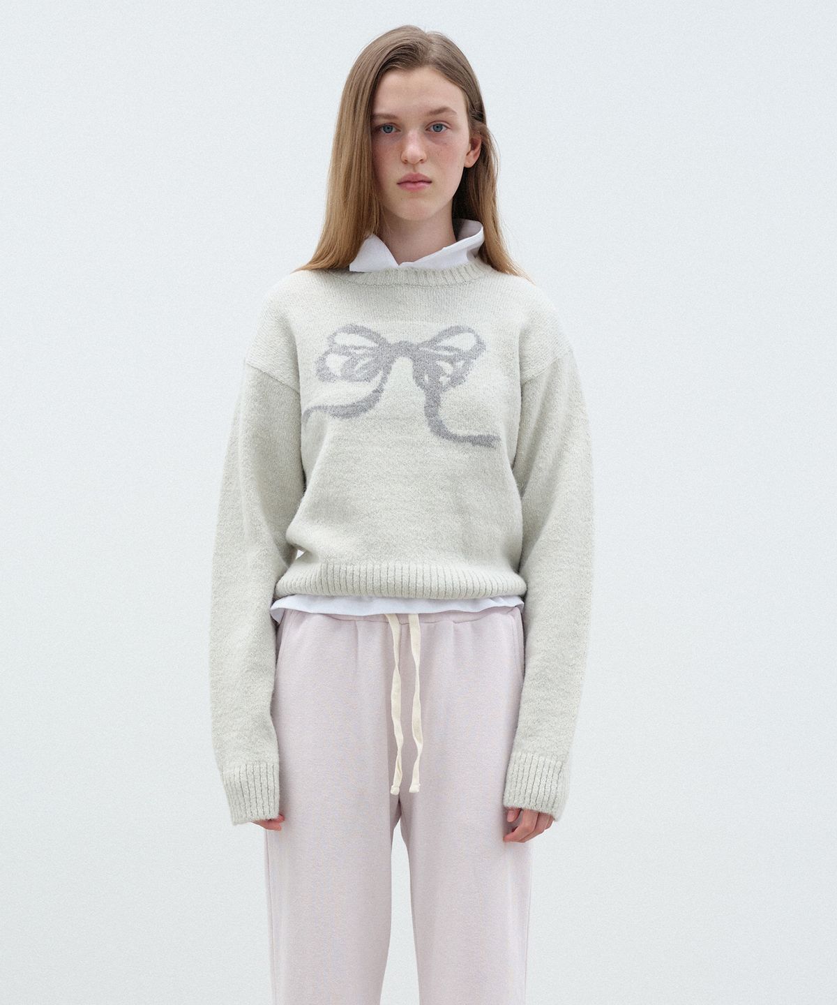 벤시몽(BENSIMON) RIBBON JACQUARD KNIT - LIGHT GREY