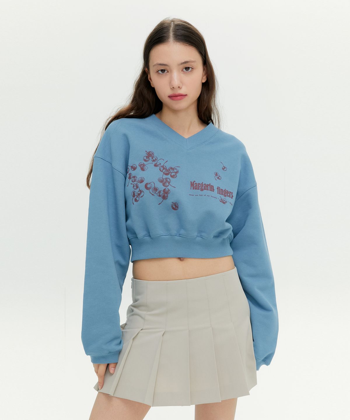 마가린핑거스(MARGARIN FINGERS) STAR CHERRY CROP SWEAT-SHIRT (SMOKE BLUE)