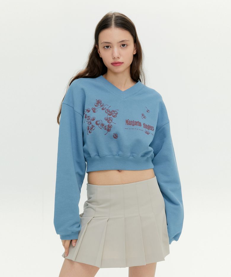 STAR CHERRY CROP SWEAT-SHIRT (SMOKE BLUE)