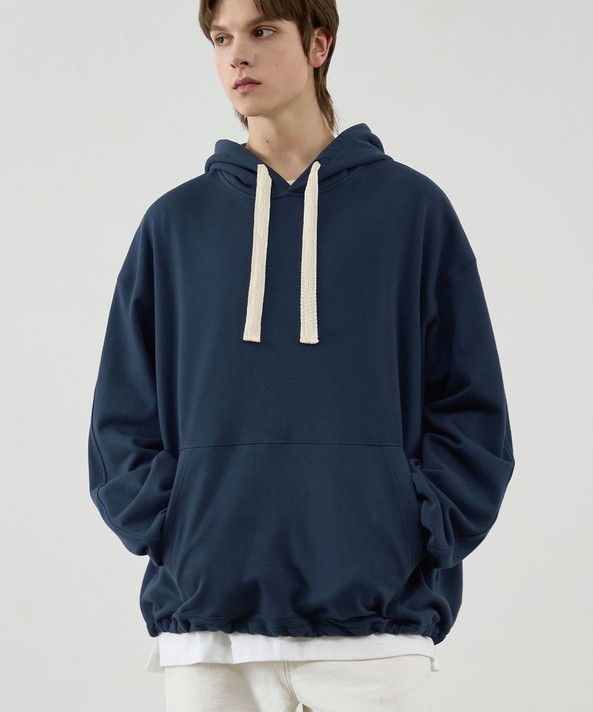 드로우핏(DRAW FIT) 레이어드 스트링 테잎 후드 [TEAL BLUE]