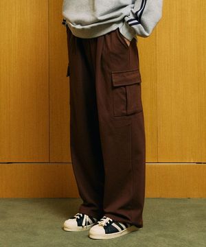 원턱 와이드 스웨트 카고팬츠 브라운