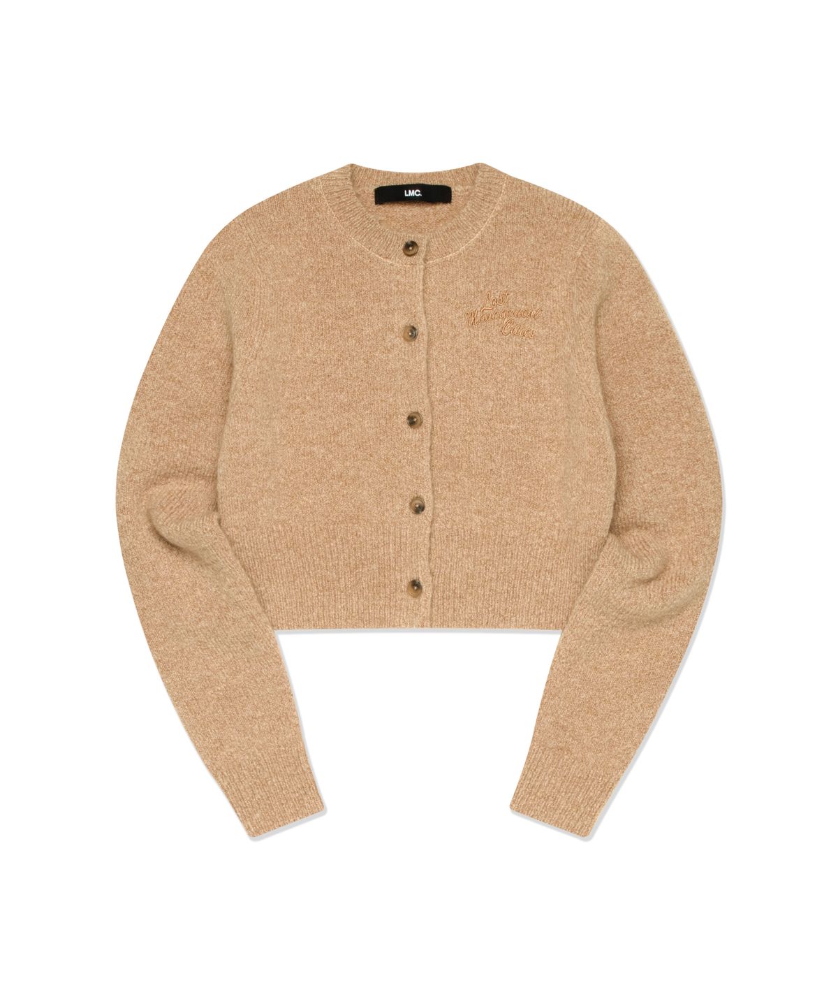 엘엠씨(LMC) WM SCRIPT HAIRY KNIT CROPPED CARDIGAN beige