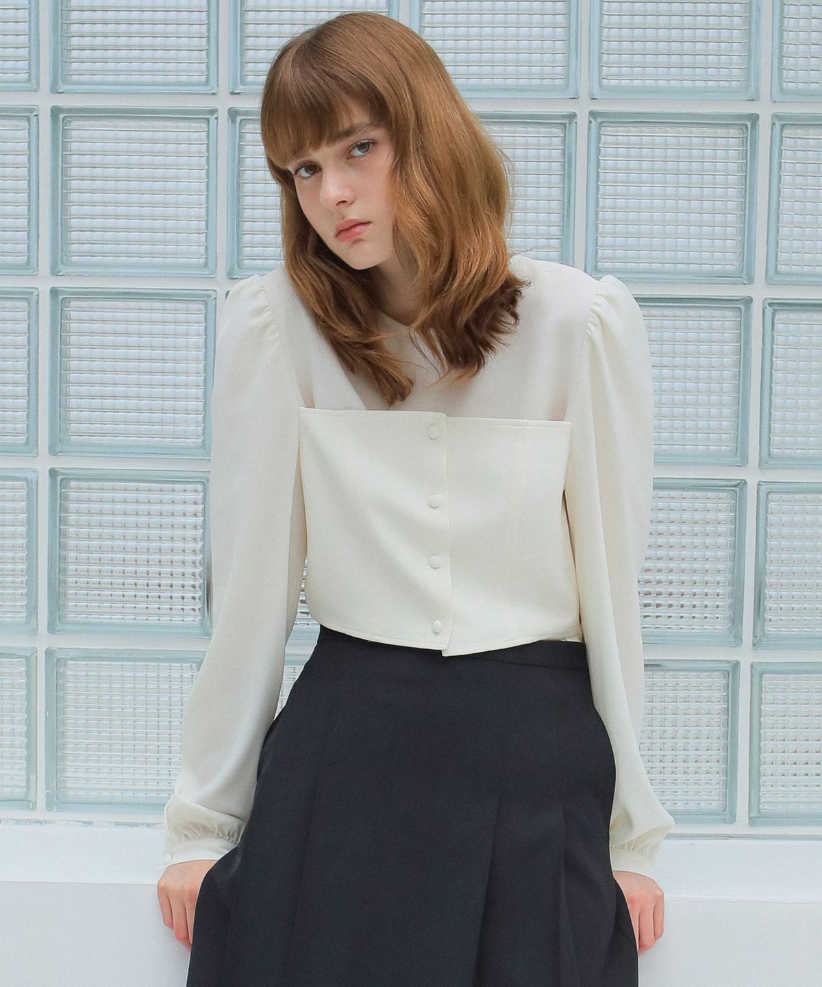 폴앤앨리스(PAUL&ALICE) BUSTIER BLOUSE / IVORY