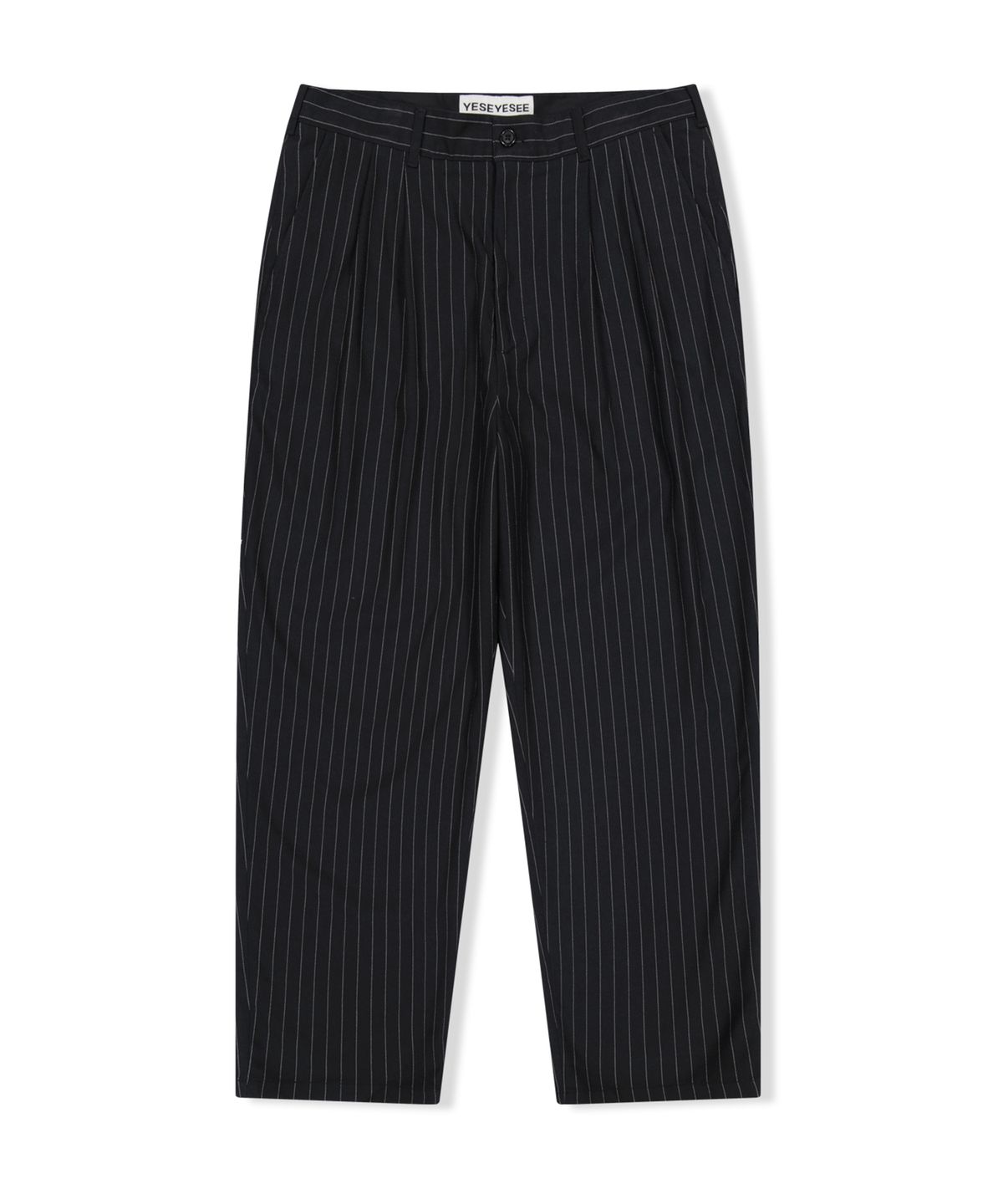 예스아이씨(YESEYESEE) Stripe Tucked Pants Black