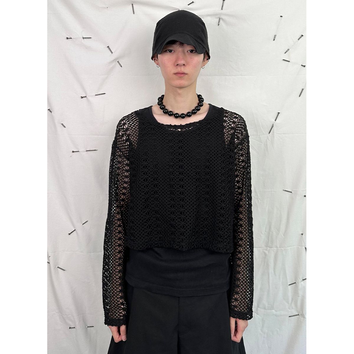 블릭베이크(BLEAKBAKE) Flower net longsleeve (Black)