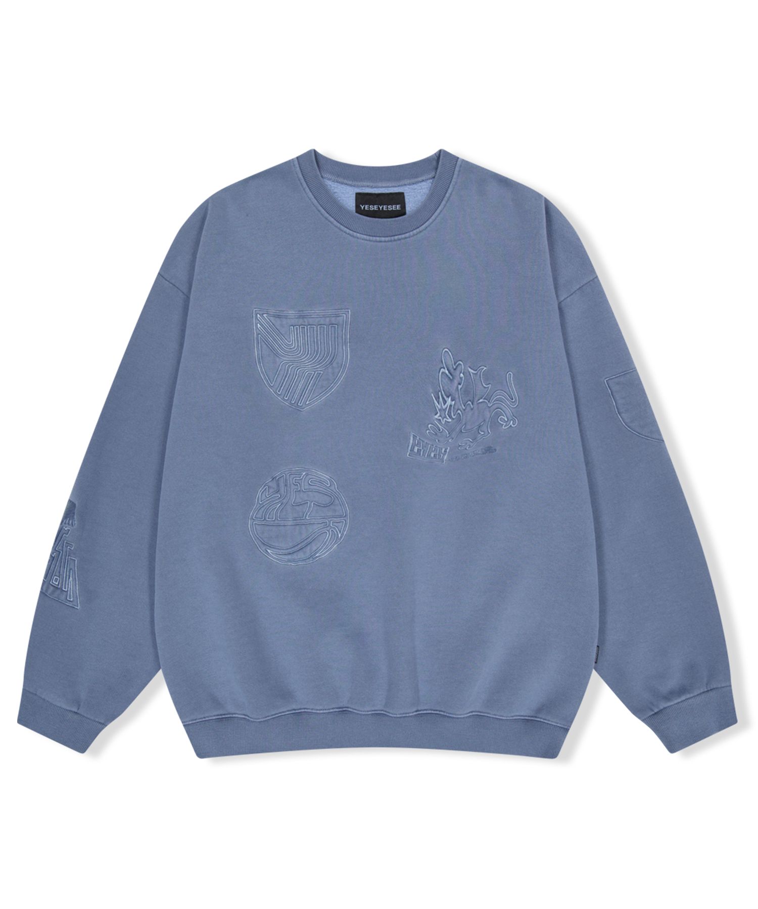 MUSINSA | YESEYESEE YES Pigment Embroidery Sweatshirt Blue