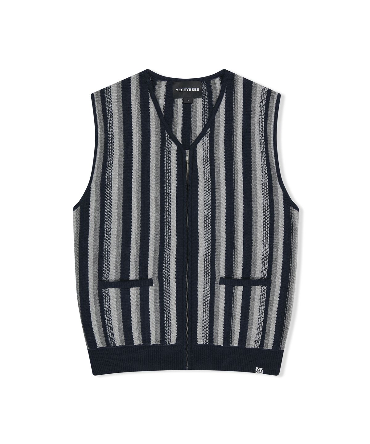 예스아이씨(YESEYESEE) Stripe Knit Zip-Up Vest Navy