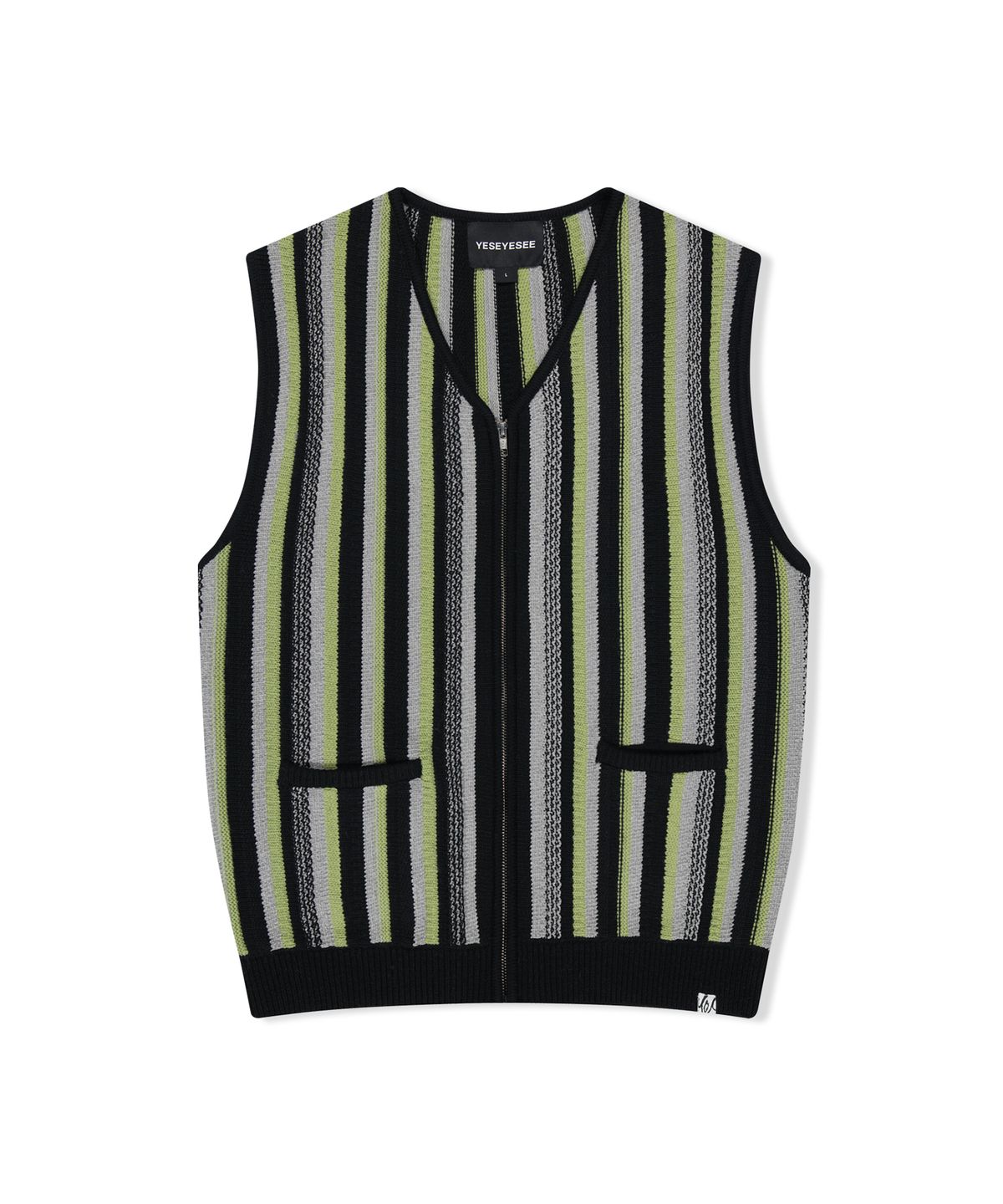 예스아이씨(YESEYESEE) Stripe Knit Zip-Up Vest Black