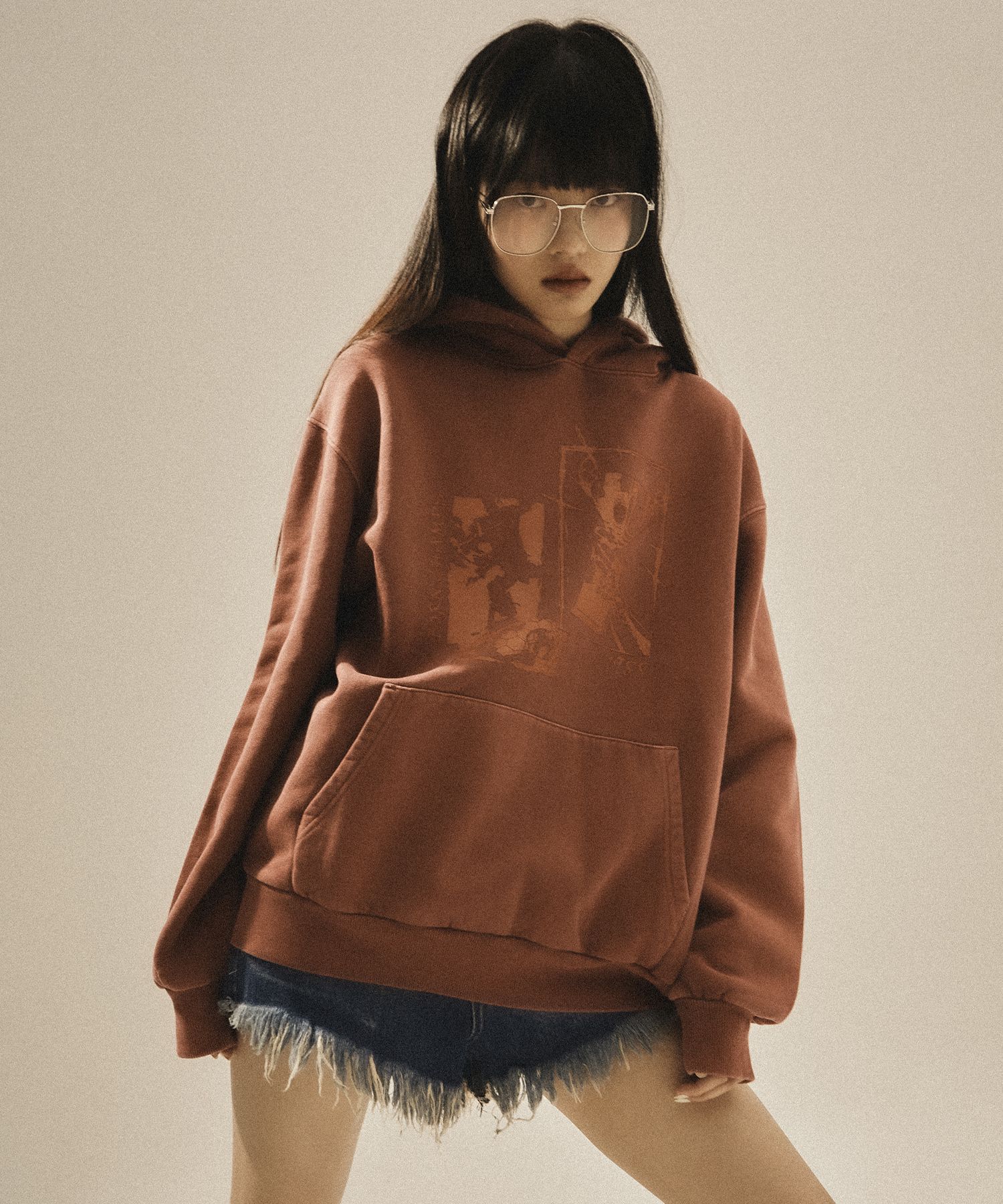 ☆韓国☆［BORN CHAMPS］CHAMPS Over-fit Hood T-shirt 3C S-XL T425-Cardinal-1200x1200-back.