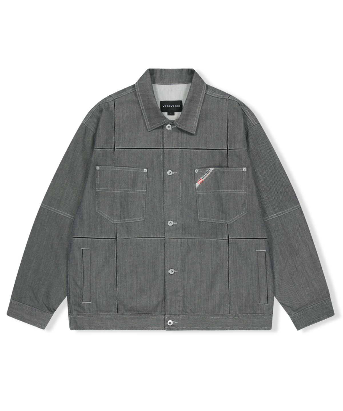 예스아이씨(YESEYESEE) Paneled Denim Jacket Silver