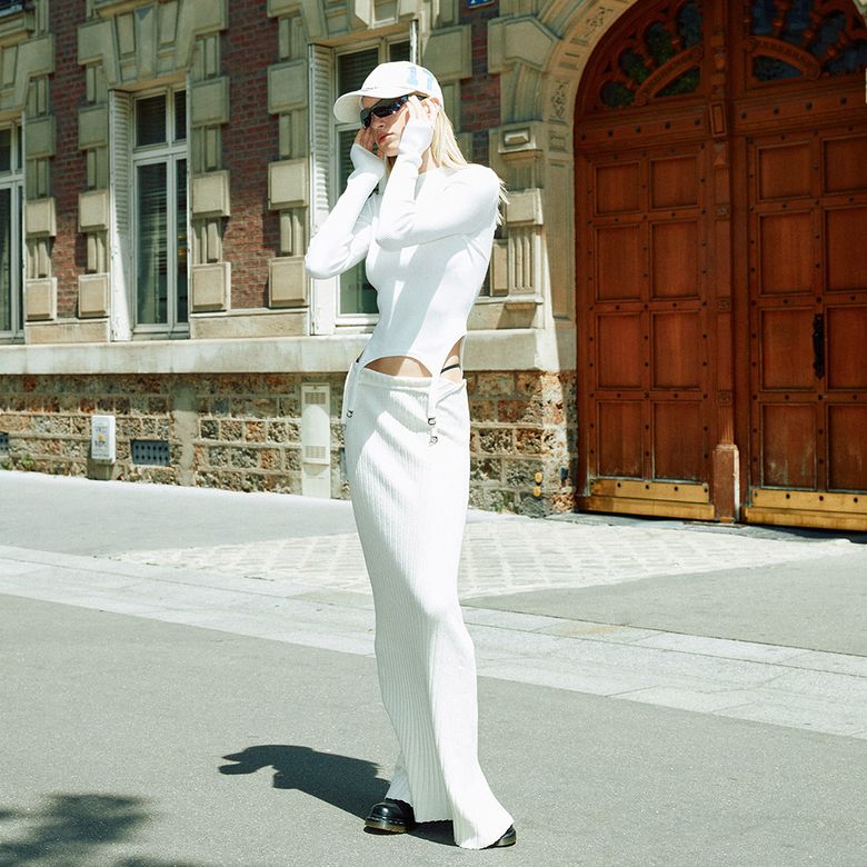 SUSPENDERS RIBBED KNIT DRESS