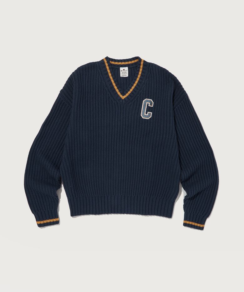워셔블 V넥 스웨터 Normal Navy