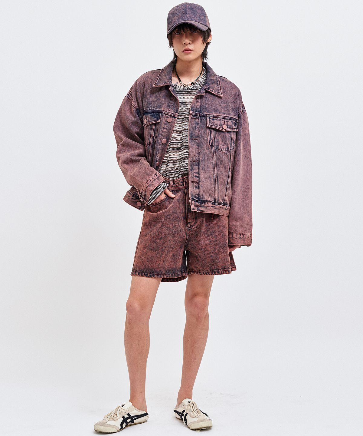 씨웨어 바이 더 지니어스(C WEAR BY THE GENIUS) 와인 오버사이즈 데님 자켓 세트