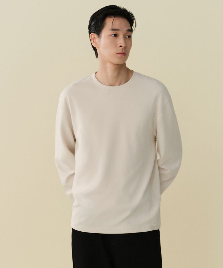 [힛탠다드] 크루 넥 긴소매 티셔츠 [에크루]