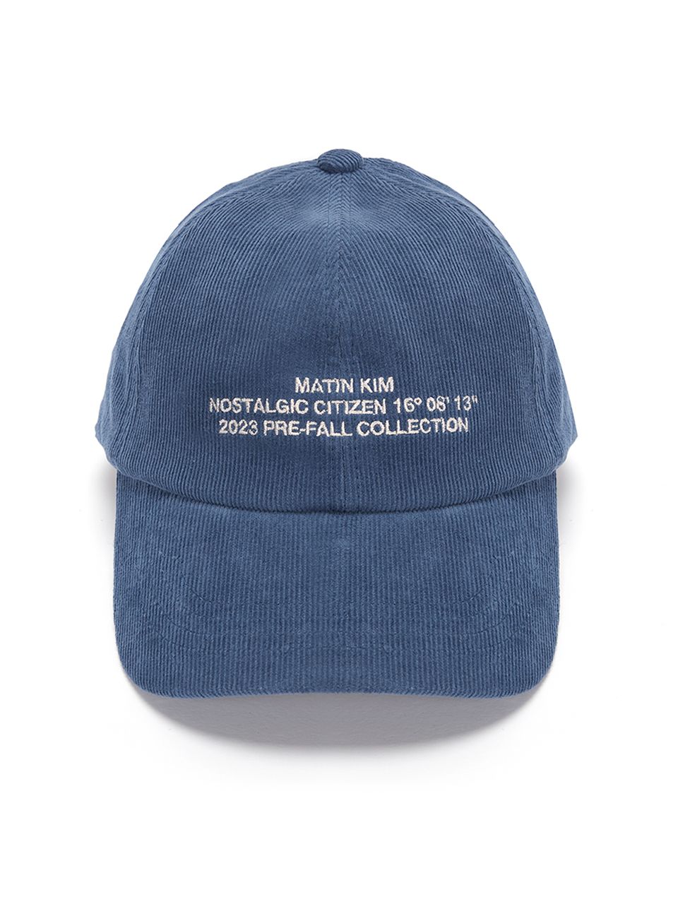 MUSINSA | MATIN KIM CORDUROY LETTERING BALL CAP IN BLUE