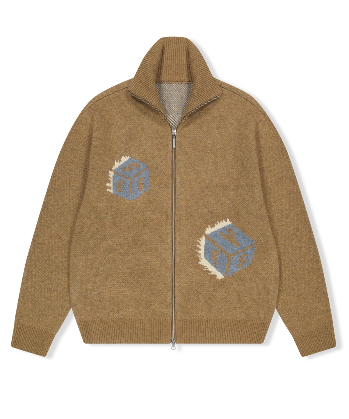 예스아이씨(YESEYESEE) Y.E.S Dice Full Zip-up Knit Cardigan Coffee