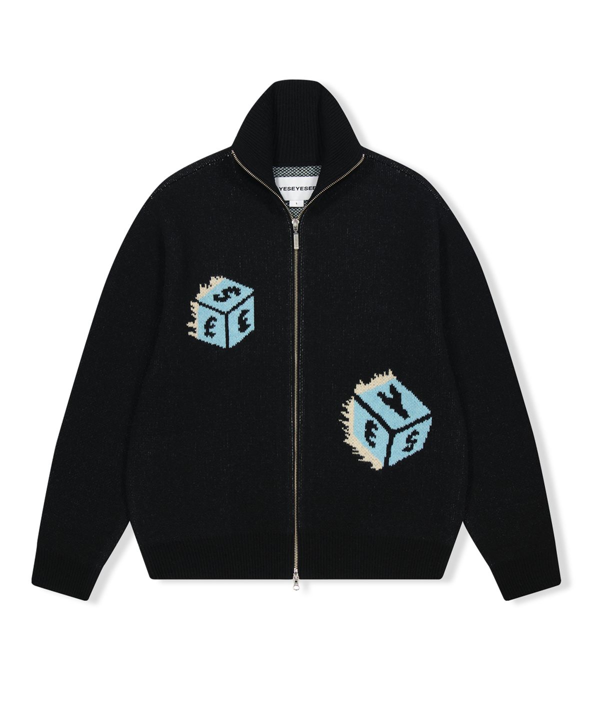 예스아이씨(YESEYESEE) Y.E.S Dice Full Zip-up Knit Cardigan Black