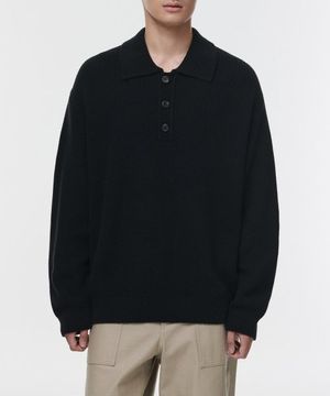 코튼 리브드 칼라드 니트 [블랙]