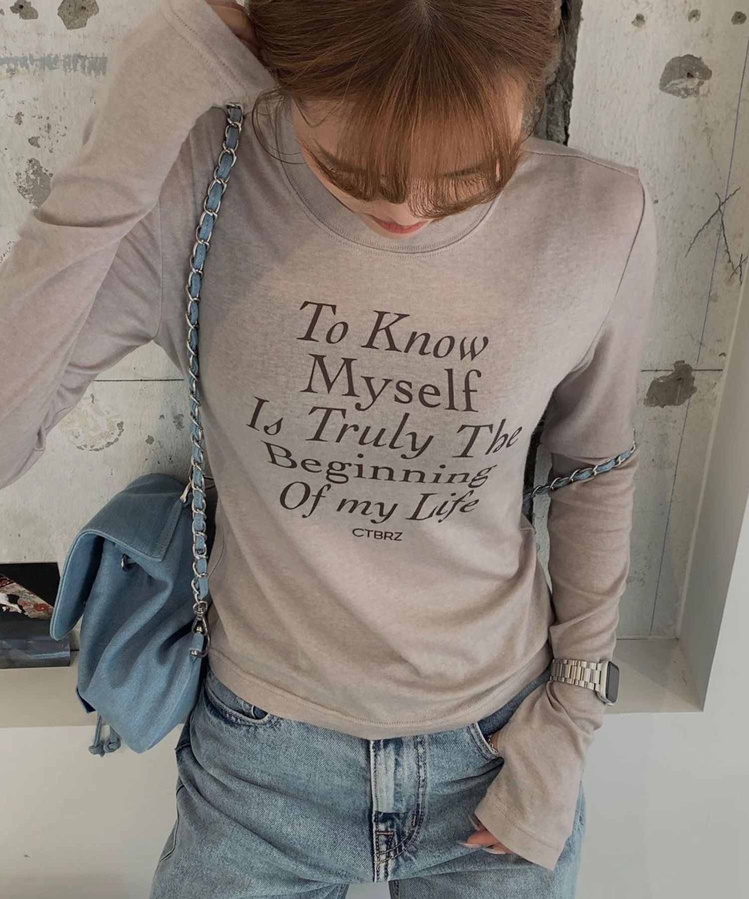 Tシャツ・カットソー citybreeze Wooltencel Life Lettering Long Sleeve T-Shirt_SAG MUSINSA | CITYBREEZE WOMAN Wooltencel City Love Lettering