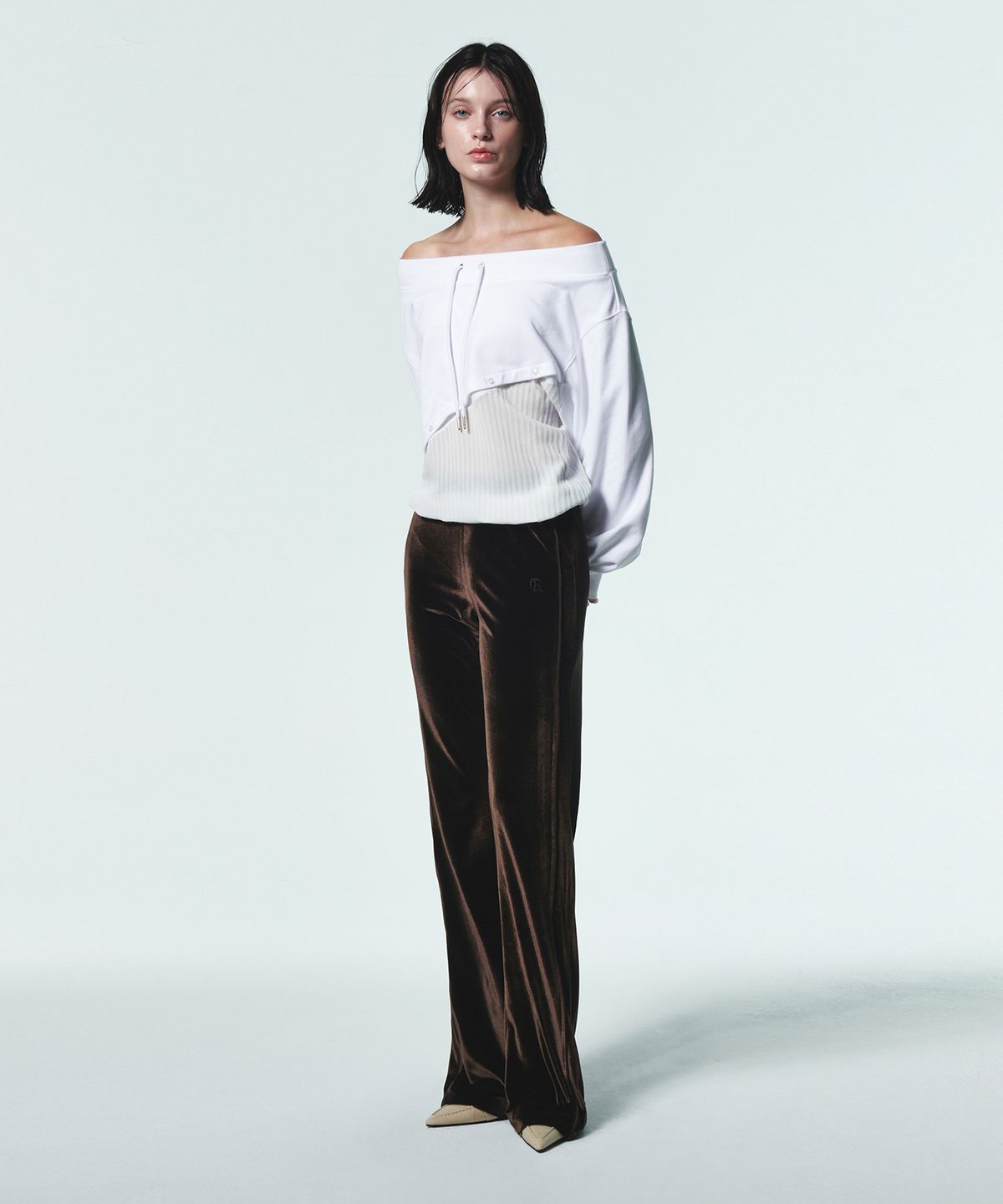커렌트(CURRENT) VELVET BANDING BOOTCUT PANTS [DARK BROWN]