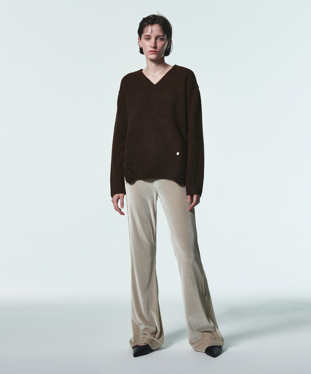 커렌트(CURRENT) VELVET BANDING BOOTCUT PANTS [OATMEAL]