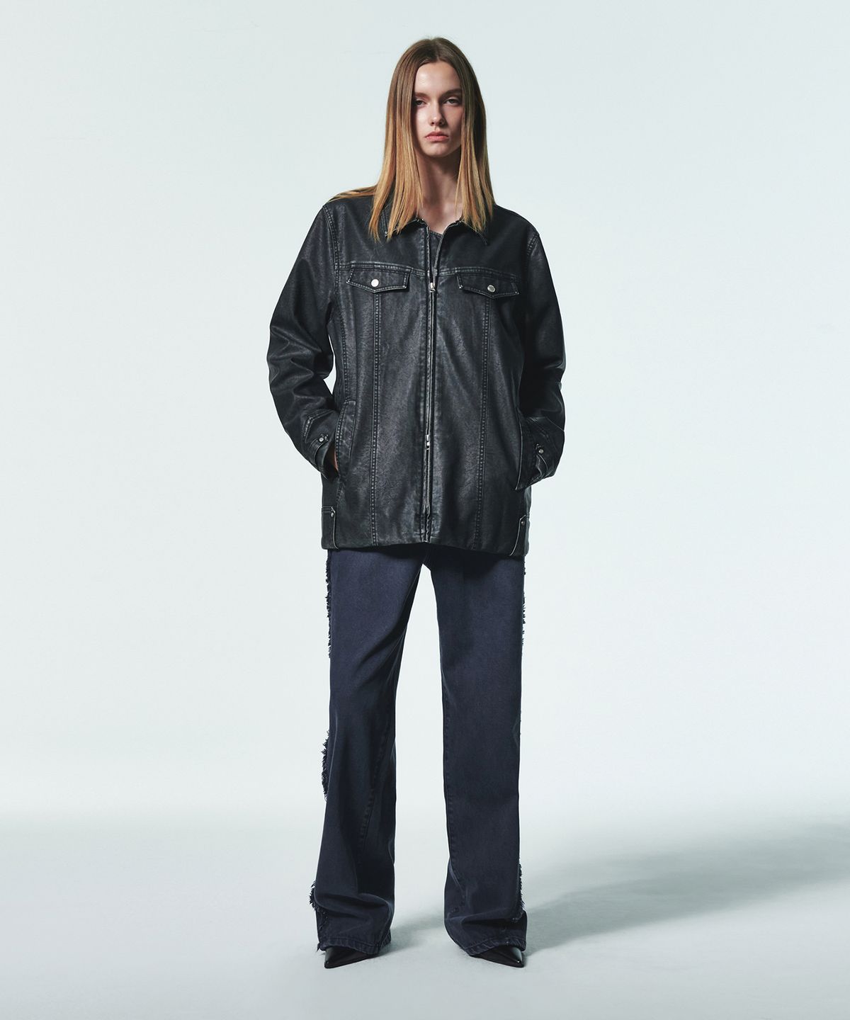 커렌트(CURRENT) CURVED DYING JEANS [NAVY]