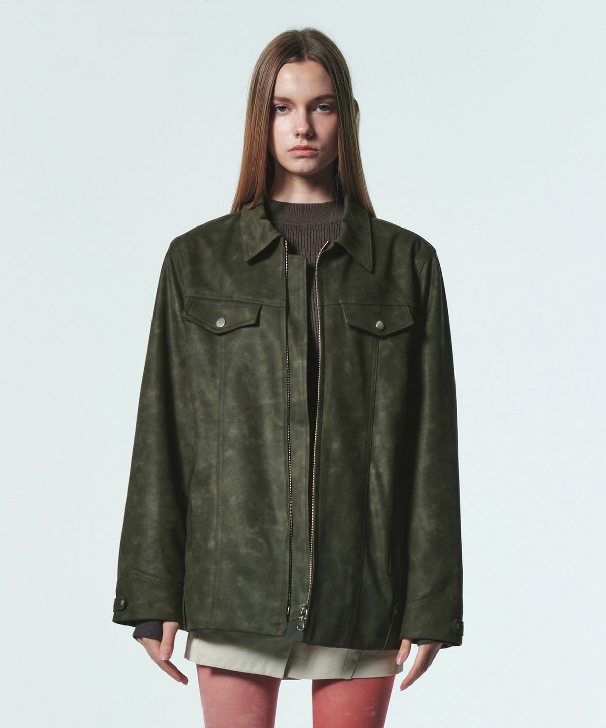 커렌트(CURRENT) VINTAGE WASHING LEATHER JACKET [KHAKI]