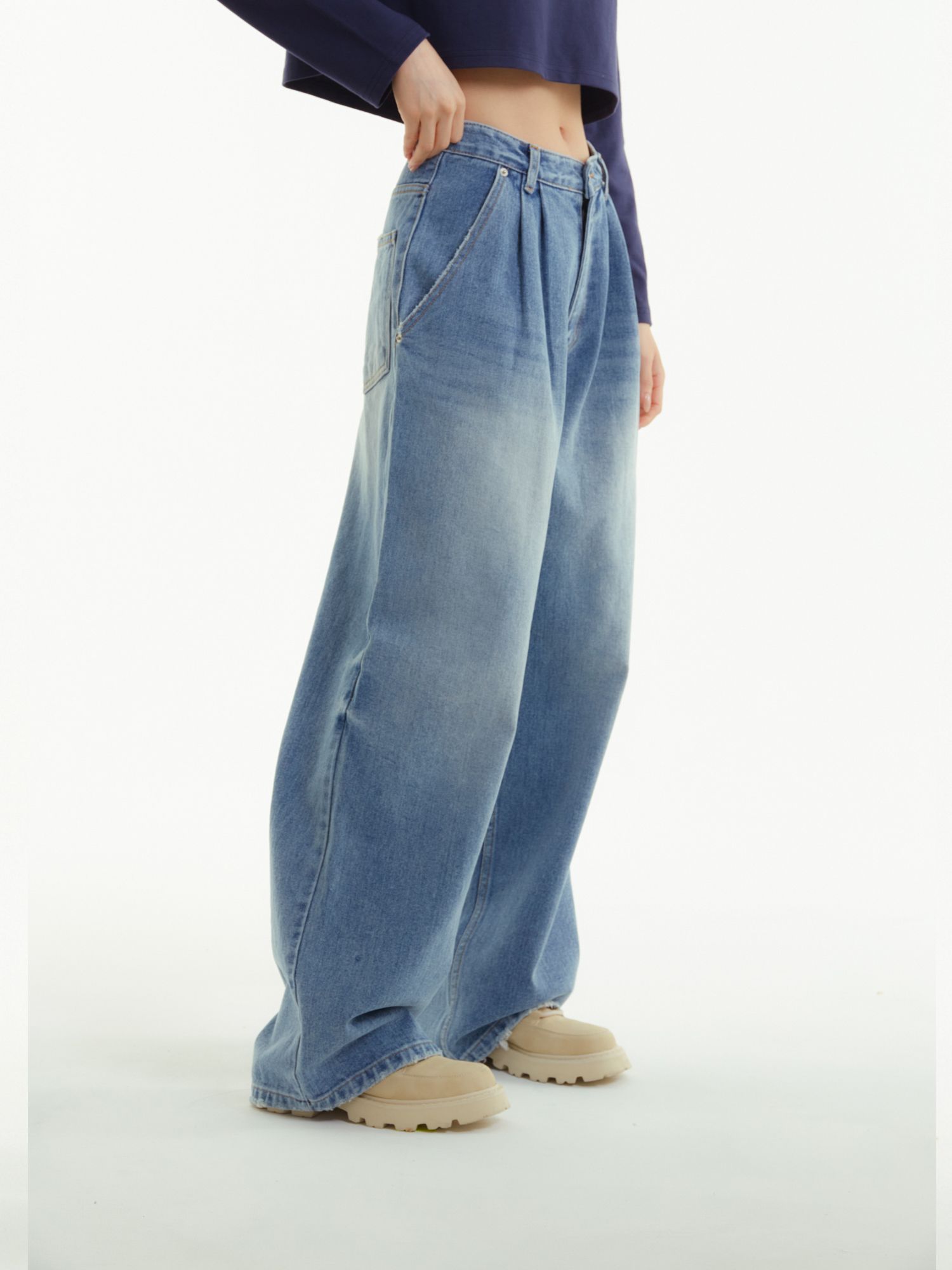 ◆UNKNOWN PLANET◆ Crowd washing wide denim pants light blue MUSINSA | UNKNOWN PLANET two-tuck wide denim pants vintage