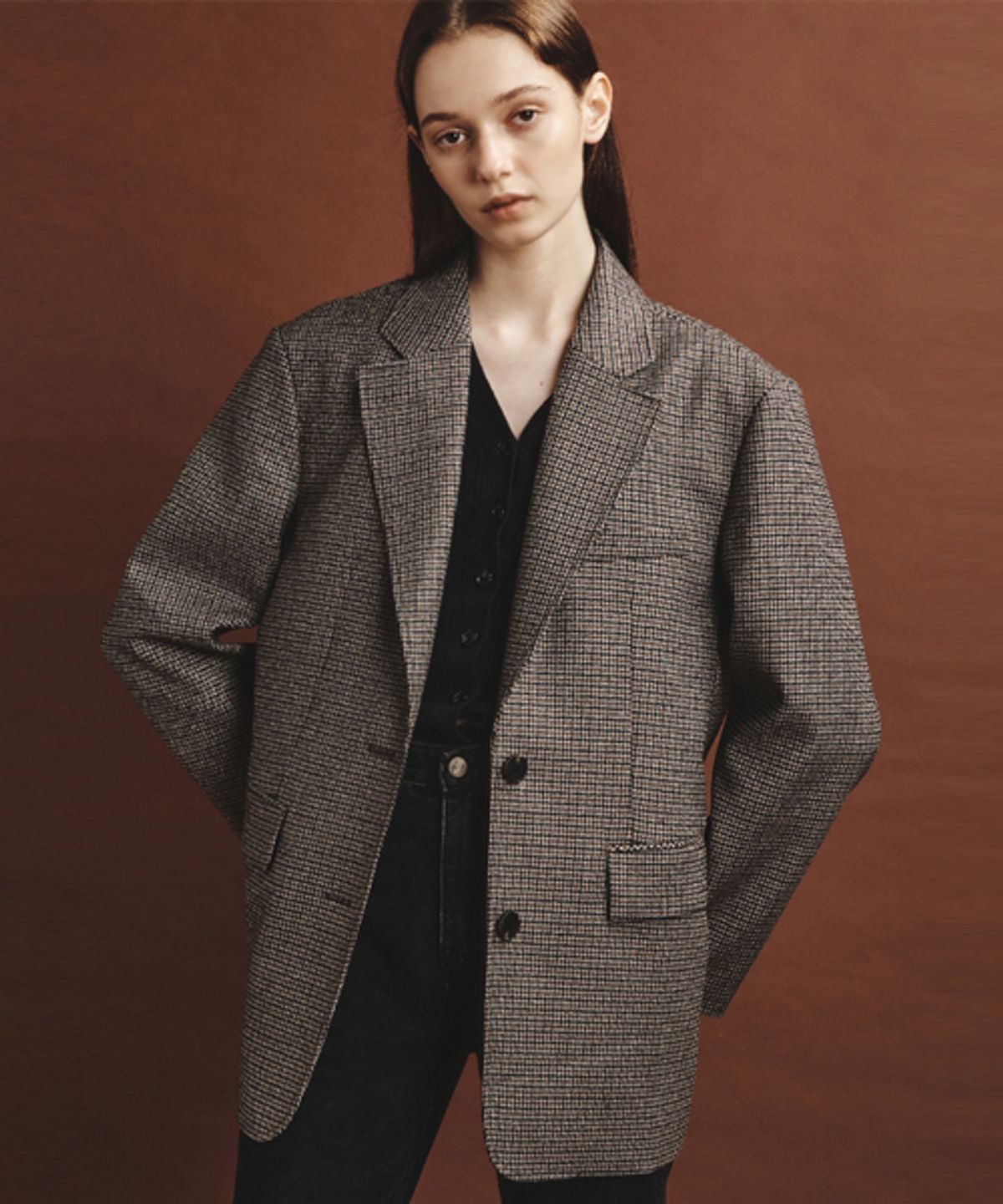 아바몰리(AVA MOLLI) OVERSIZED TWO-BUTTON JK (CHECK)