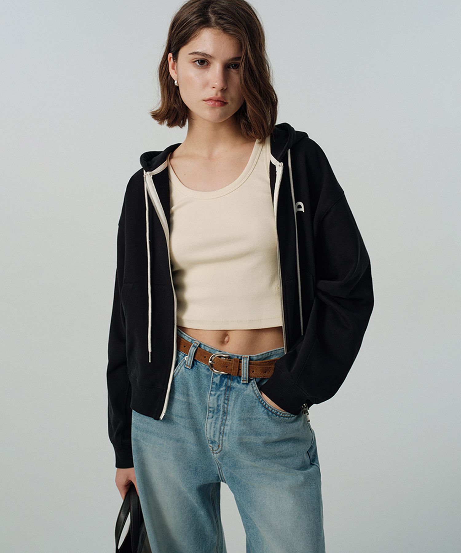 Dunst ♥ UNISEX LEATHER LOGO ZIP-UP HOODIE DUNST