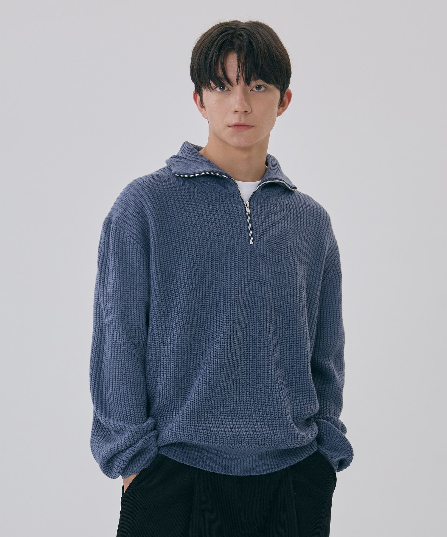 【MODERNIF】Hachi loose fit collar knit MUSINSA | AGOD Half Zip Up Collar Neck Hachi Knit [Khaki]