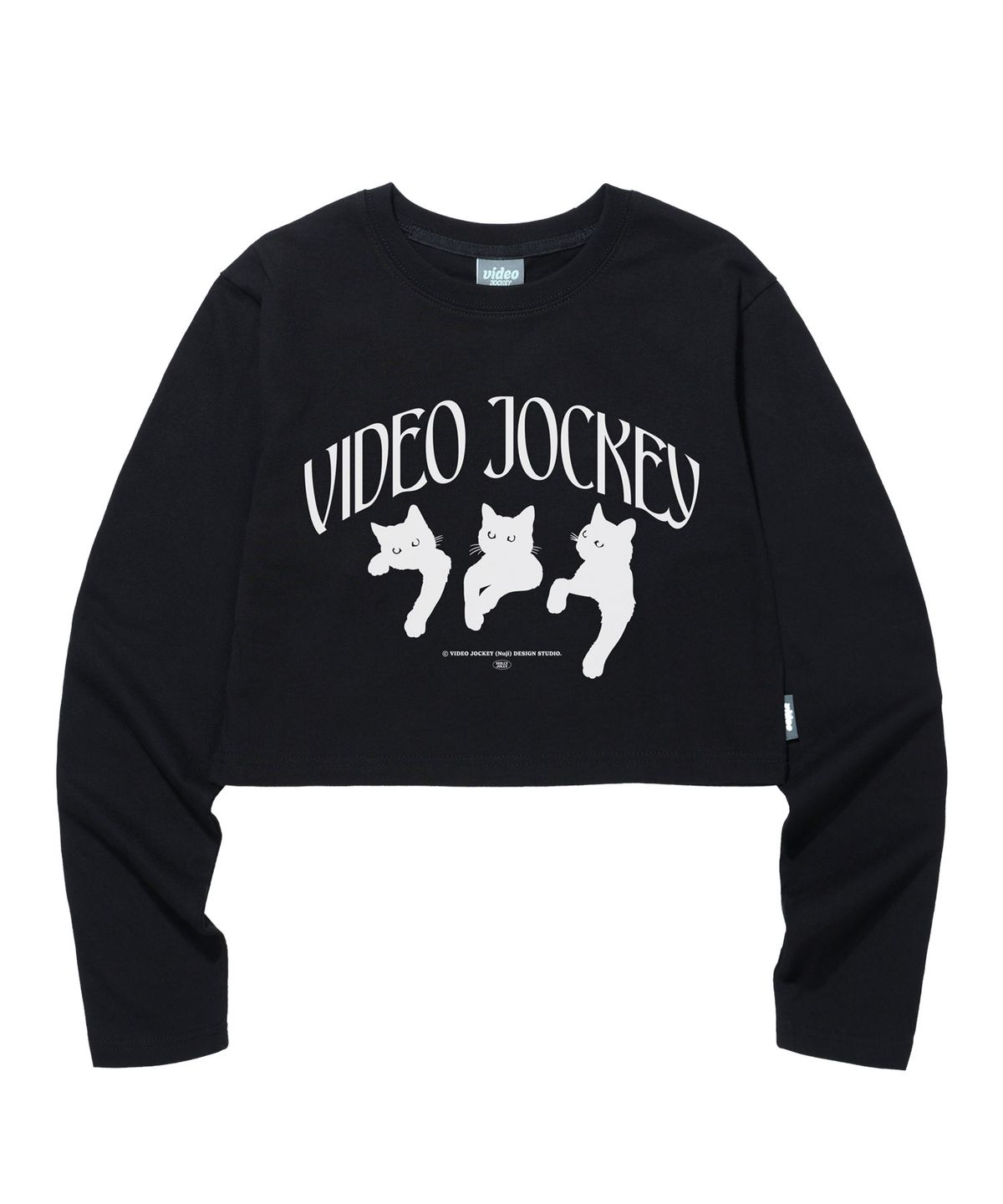 비디오자키(VIDEO JOCKEY) 냥냥냥 크롭 LS 티셔츠 [블랙]