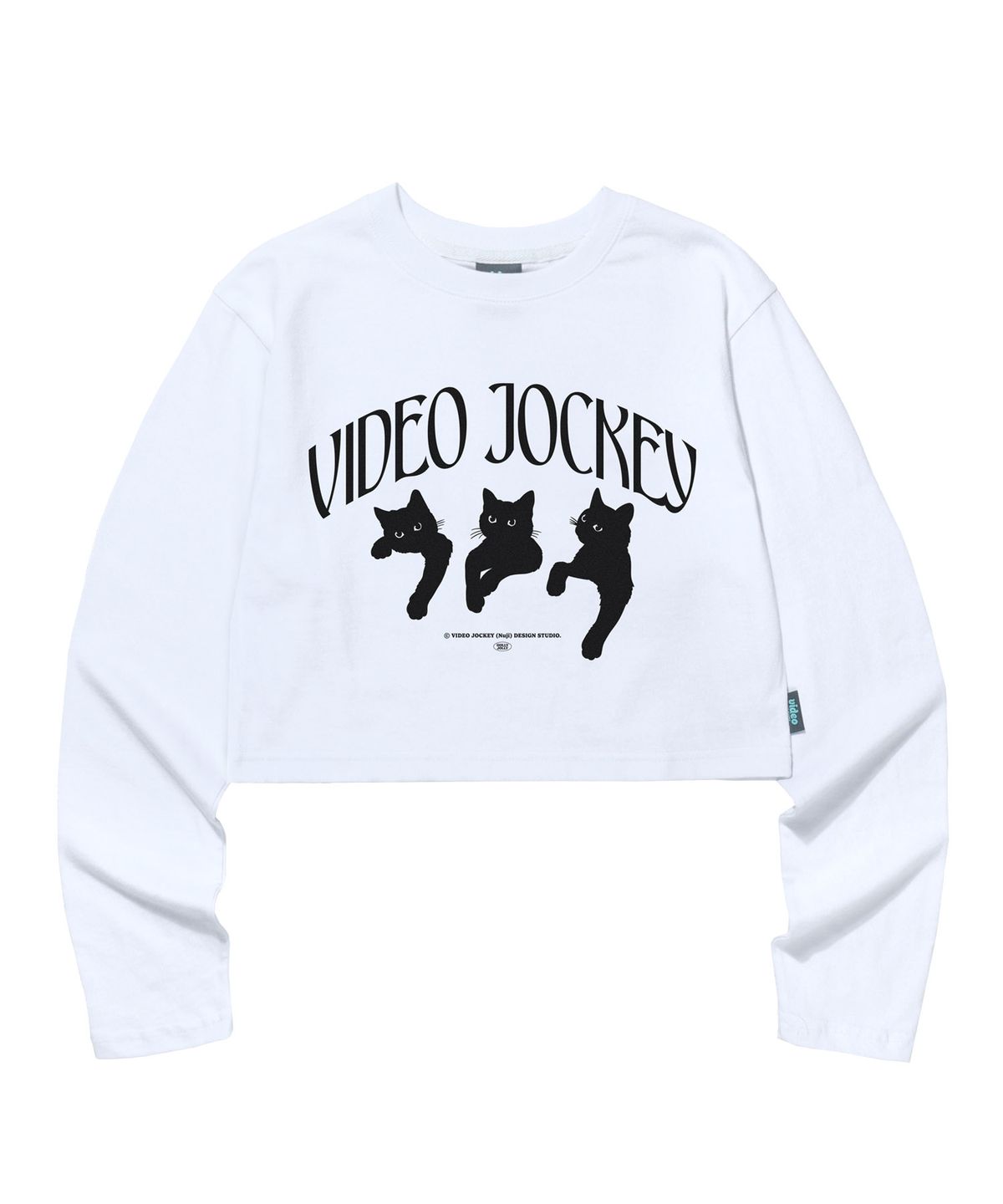 비디오자키(VIDEO JOCKEY) 냥냥냥 크롭 LS 티셔츠 [화이트]