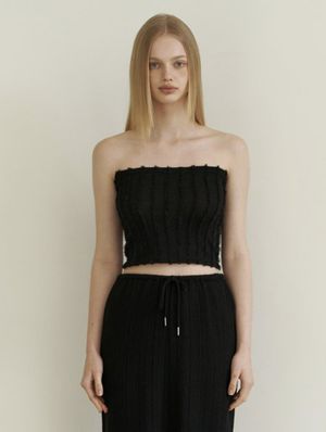 lace frill tube top - black
