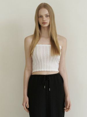 lace frill tube top - white