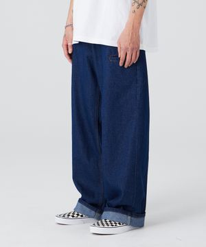 포켓 와이드 데님 팬츠 블루