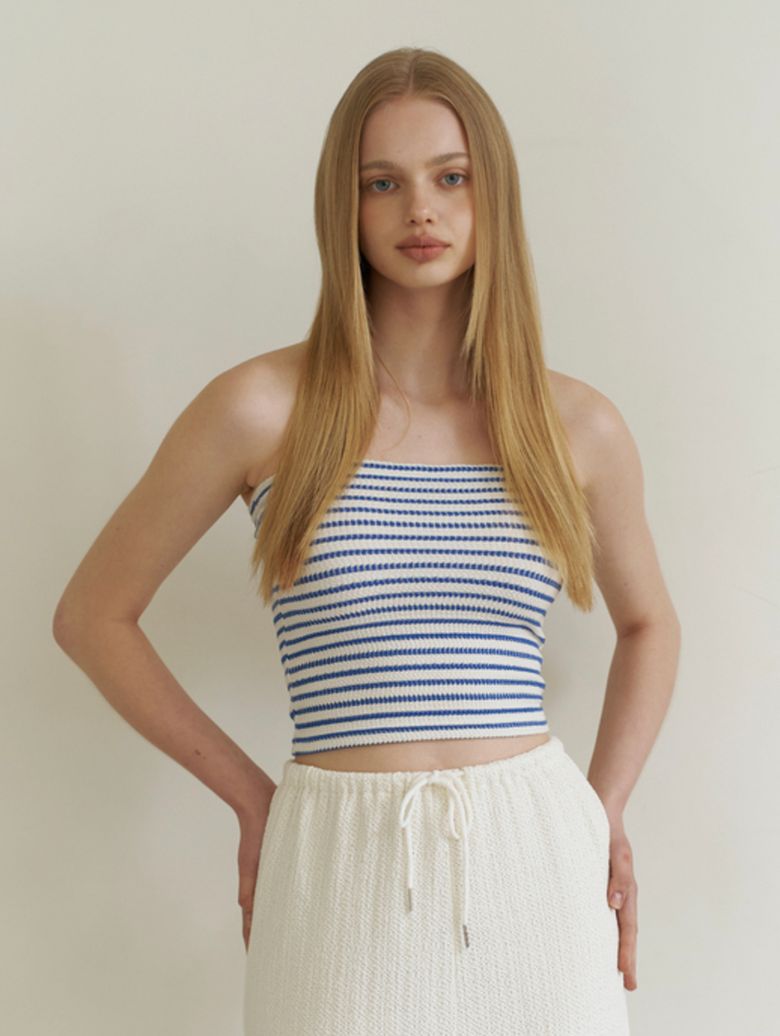 wavy stripe tube top - blue