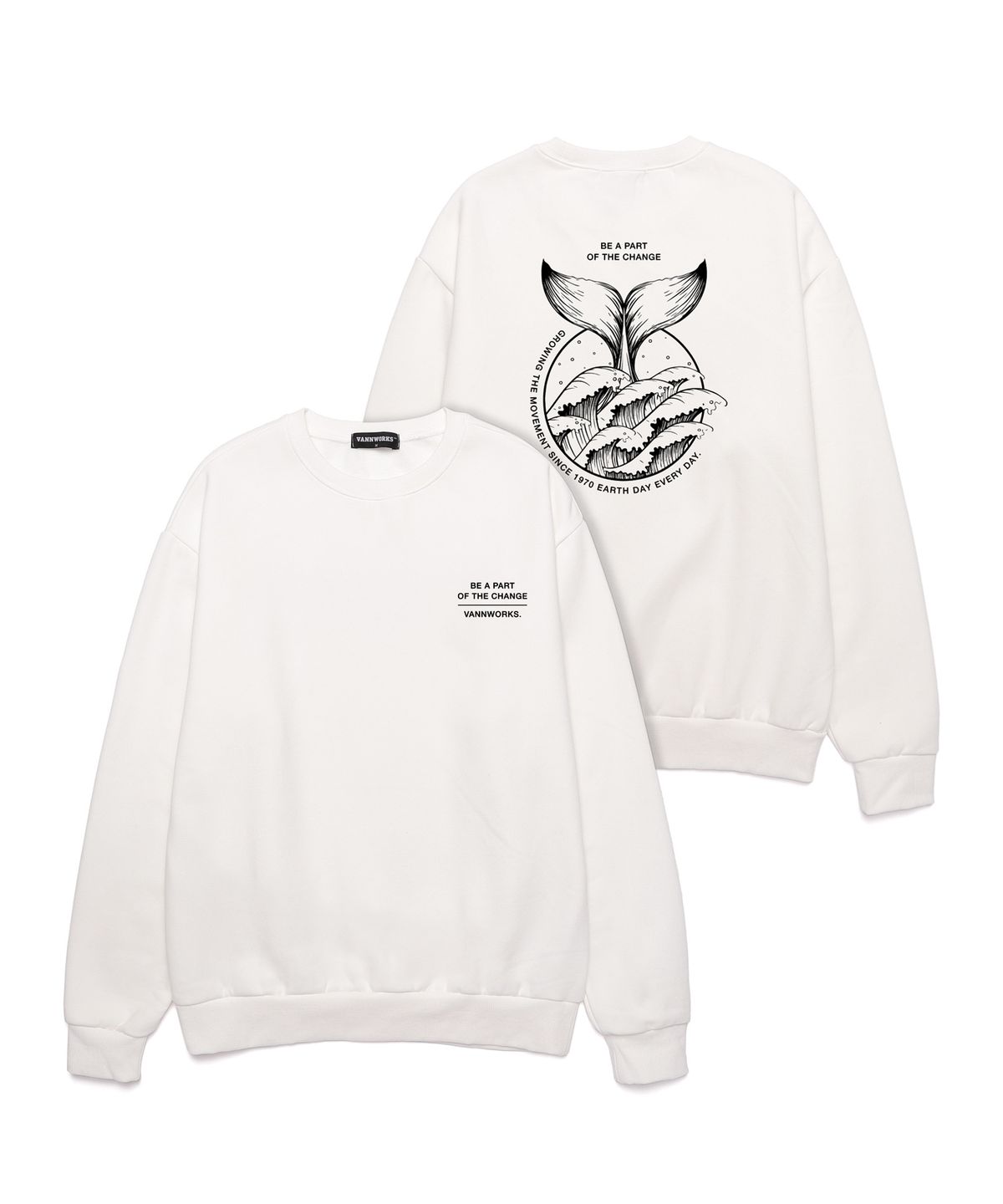밴웍스(VANNWORKS) Earth Day Ever Day 오버핏 맨투맨 ((VLS0005) 화이트