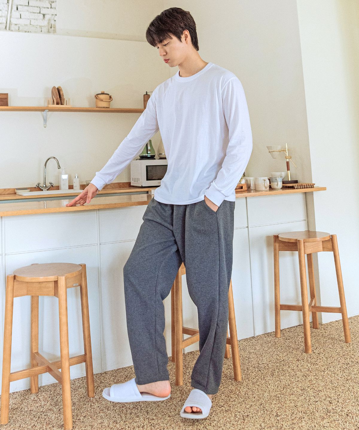 에이원(AONE) 남성 도톰 기모 스판 잠옷 바지