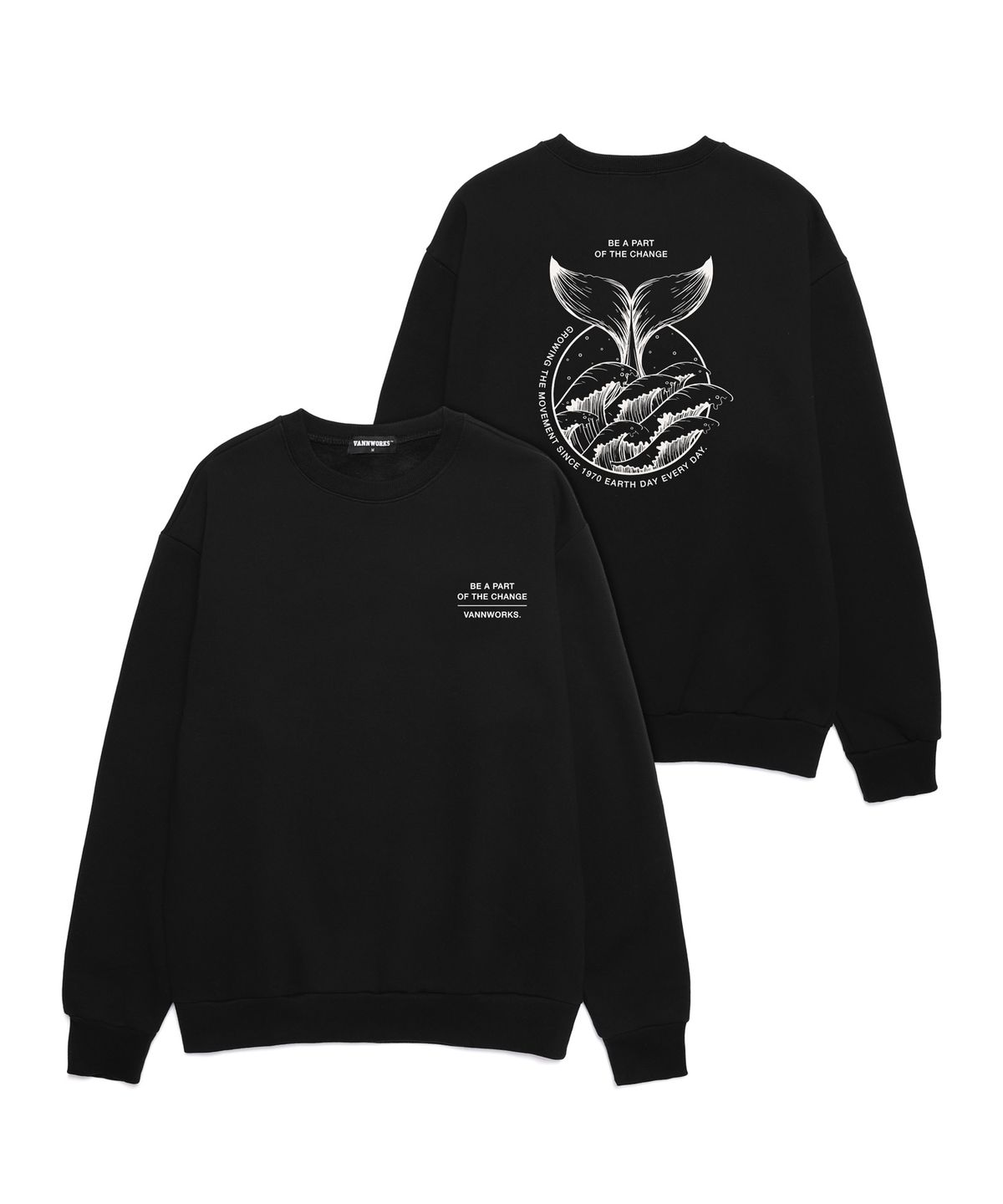 밴웍스(VANNWORKS) Earth Day Ever Day 오버핏 맨투맨 ((VLS0005) 블랙