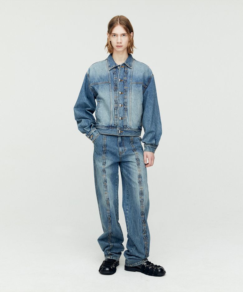 웨이브 와이드 레그 진 apa682m(WASHED BLUE)