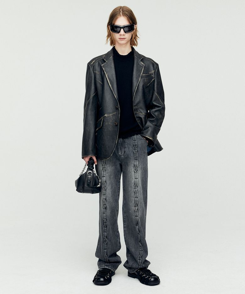 웨이브 와이드 레그 진 apa682m(WASHED BLACK)